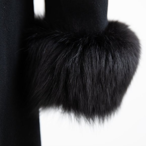 Vintage M Cashmere Wool Fox Fur Winter Coat Black - Picture 7 of 12
